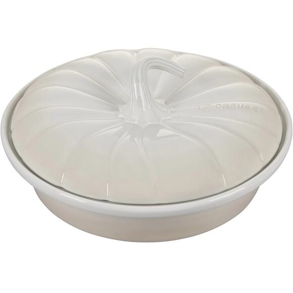 Le Creuset Pumpkin Stoneware Baker Pie Dish Lid Meringue Off White Cream Autumn - Picture 1 of 7